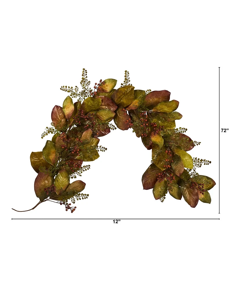 Nearly Natural Autumn Magnolia Leaf and Berries Artificial Garland