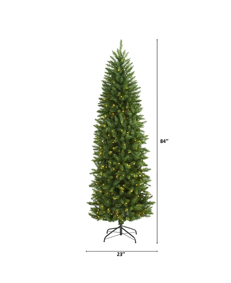 Nearly Natural Slim Mountain Pine Artificial Christmas Tree with 300 Clear Led Lights