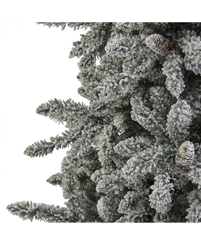 Nearly Natural Flocked Livingston Fir Artificial Christmas Tree with Pine Cones and 500 Clear Warm Led Lights