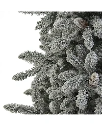 Nearly Natural Flocked Livingston Fir Artificial Christmas Tree with Pine Cones and 500 Clear Warm Led Lights