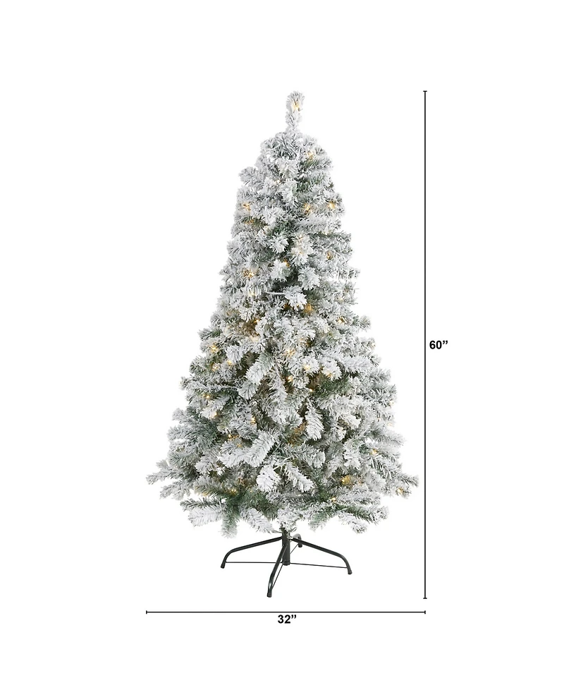 Nearly Natural Flocked Rock Springs Spruce Artificial Christmas Tree with 150 Clear Led Lights