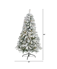 Nearly Natural Flocked Rock Springs Spruce Artificial Christmas Tree with 150 Clear Led Lights
