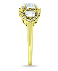 Cubic Zirconia Oval with Tanzanite Cz Accents 3 Stone Ring in 18K Gold Plate