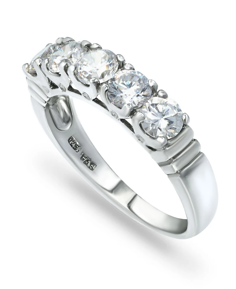 Macy's Cubic Zirconia Round 5 Stone Silver Plate Ring or 18K Gold