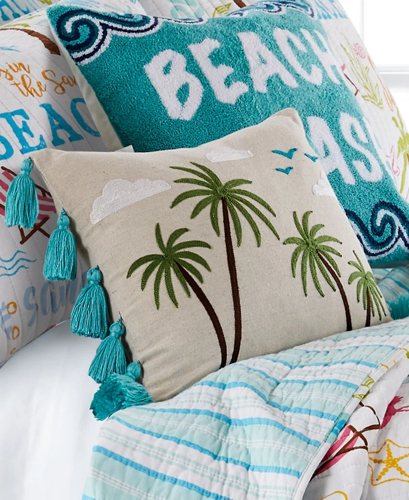 Homthreads Beach Days Palm Tassel Decorative Pillow, 14" x 18"