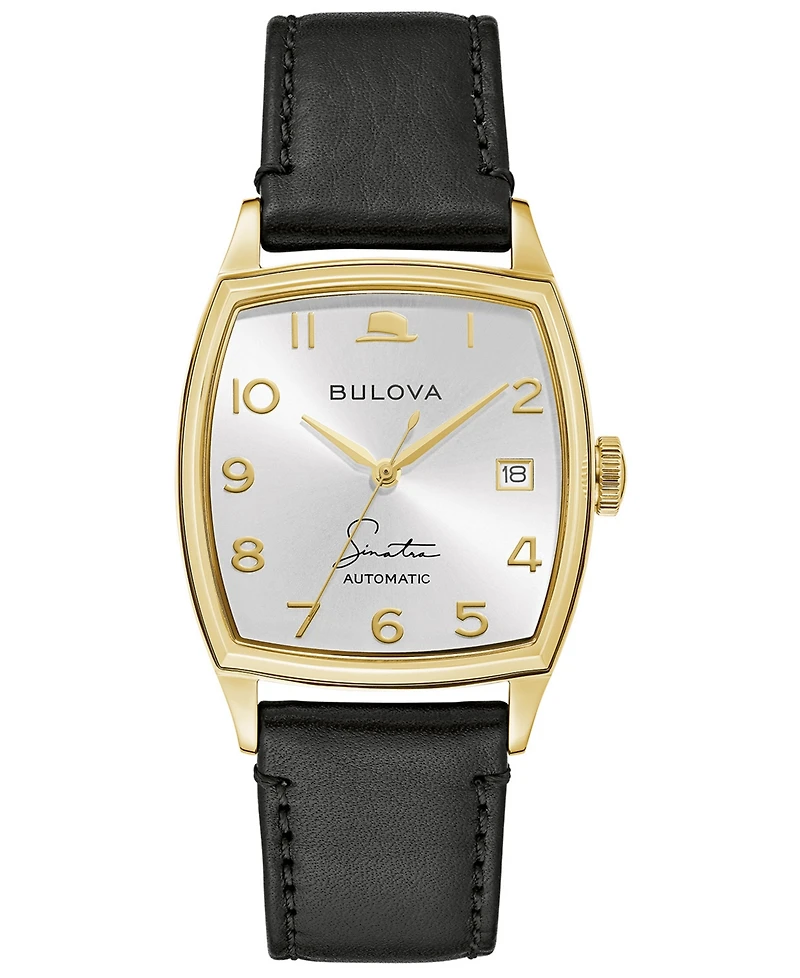 Bulova Men's Frank Sinatra Automatic Black Leather Strap Watch 45x33.5mm