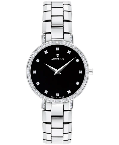 Movado Women's Swiss Faceto Diamond (1/4 ct. t.w.) Stainless Steel Bracelet Watch 28mm