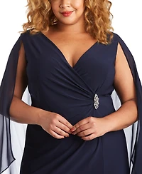 R & M Richards Plus Embellished Chiffon-Cape Dress