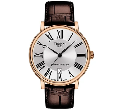 Tissot Men's Swiss Automatic Carson Premium Powermatic 80 Brown Leather Strap Watch 40mm