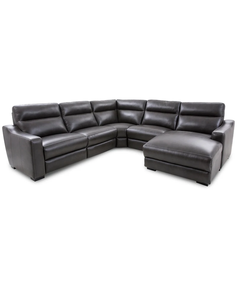 Gabrine 5-Pc. Leather Sectional with 2 Power Headrests and Chaise, Created for Macy's