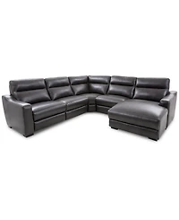 Gabrine 5-Pc. Leather Sectional with 2 Power Headrests and Chaise, Created for Macy's