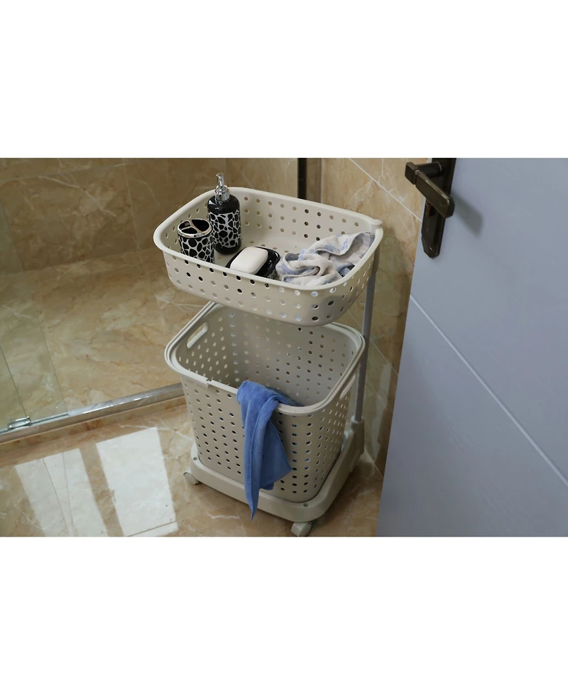 Vintiquewise 2 Tier Plastic Laundry Basket with Wheels