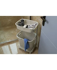 Vintiquewise 2 Tier Plastic Laundry Basket with Wheels