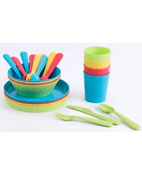 Vintiquewise 24-Piece Kids Dinnerware Set Plastic 4 Plates, 4 Bowls, 4 Cups, 4 Forks, 4 Knives, and 4 Spoons