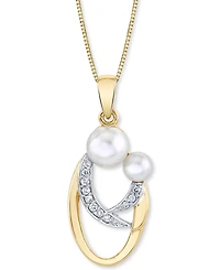 Cultured Freshwater Pearl (4 & 6mm) & Diamond (1/20 ct. t.w.) Mother and Child 18" Pendant Necklace in 14k Gold