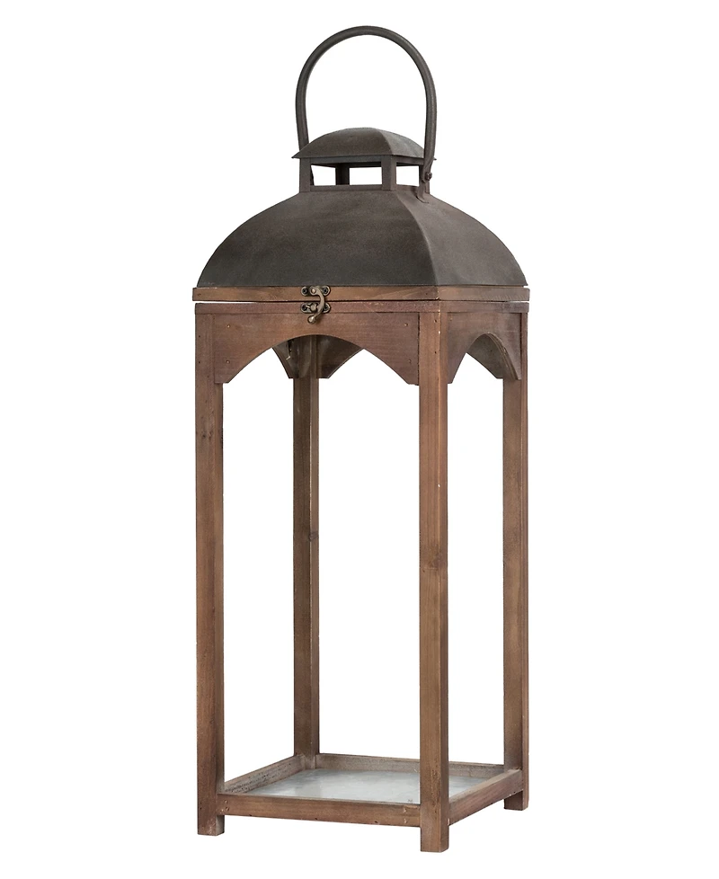 Glitzhome Set of 2 Whiskey Brown Farmhouse Modern Wood/Metal Lanterns