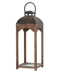 Glitzhome Set of 2 Whiskey Brown Farmhouse Modern Wood/Metal Lanterns