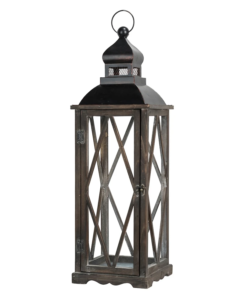 Glitzhome Set of 2  Black Farmhouse Wooden Lanterns With Diamond Window Frame