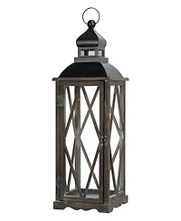 Glitzhome Set of 2  Black Farmhouse Wooden Lanterns With Diamond Window Frame