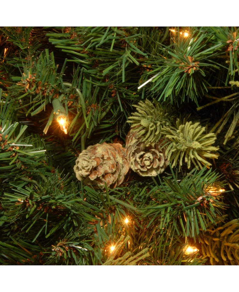 National Tree Company 7.5' Carolina Pine Hinged Tree with Flocked Cones and 1000 Clear Lights