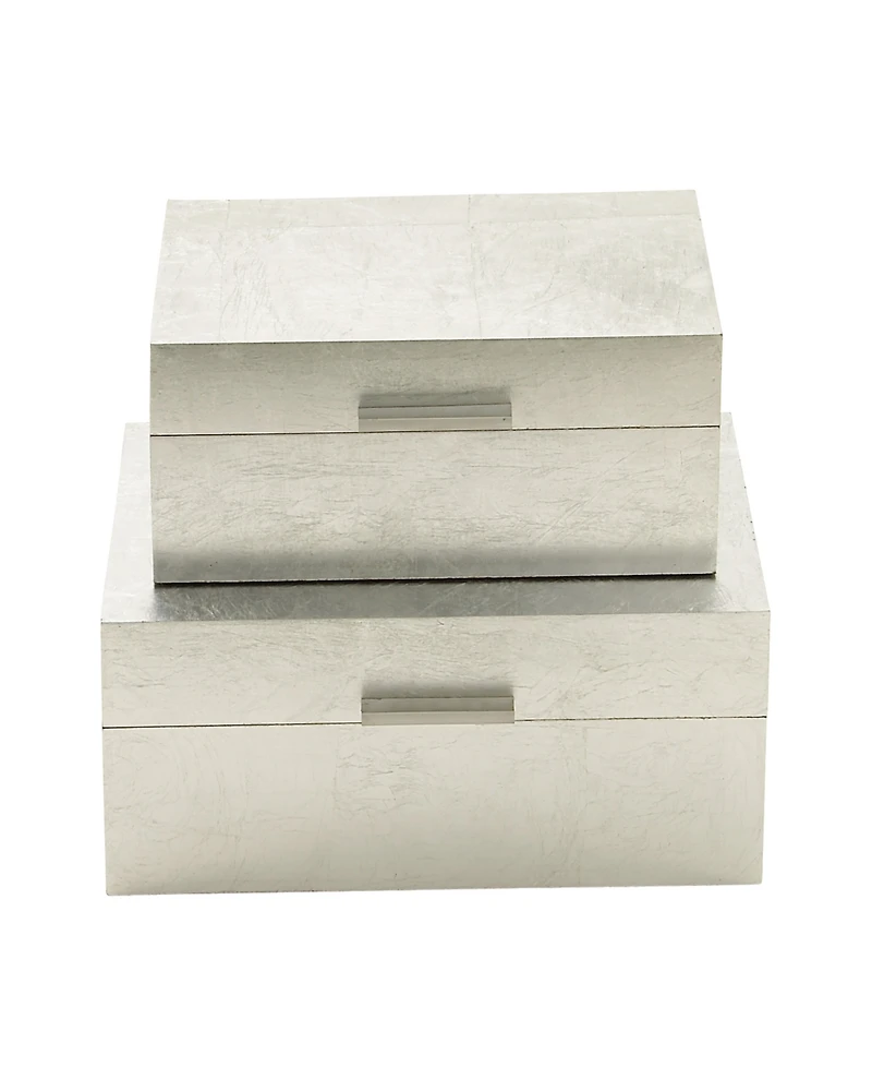 CosmoLiving by Cosmopolitan Set of 2 Silver Wood Glam Box, 11", 13"