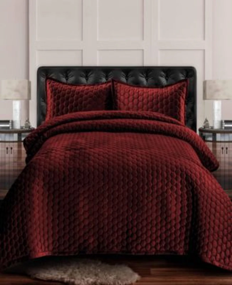 Tribeca Living Lugano Honeycomb Velvet Oversized Solid Quilt Set
