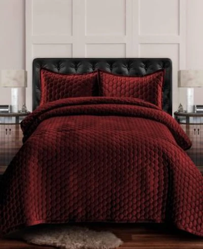Tribeca Living Lugano Honeycomb Velvet Oversized Solid Quilt Set