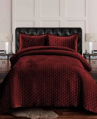 Tribeca Living Lugano Honeycomb Velvet Oversized Solid Quilt Set