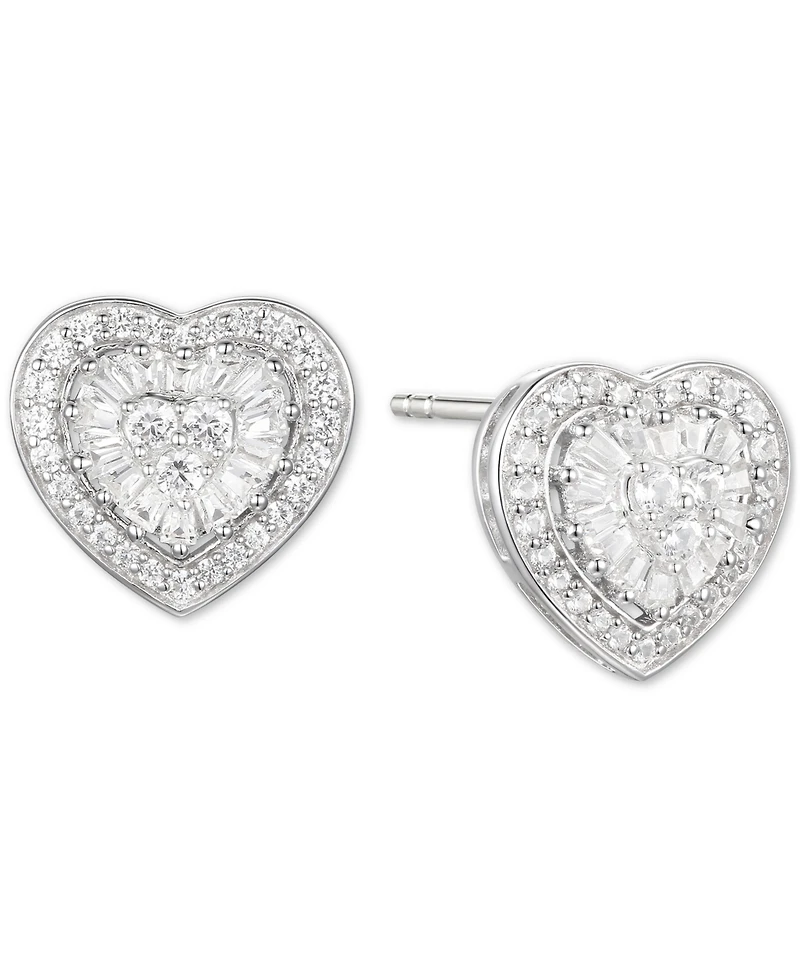 Diamond Baguette Heart Stud Earrings (1/2 ct. t.w.) 14k Gold , White or Rose