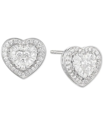 Diamond Baguette Heart Stud Earrings (1/2 ct. t.w.) 14k Gold , White or Rose