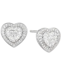 Diamond Baguette Heart Stud Earrings (1/2 ct. t.w.) 14k Gold , White or Rose