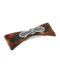 Women's Tortoise with Silver-Tone Filigree and Crystal Accent Barrette