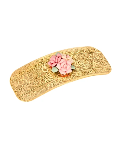 Women's Gold-Tone Large Porcelain Flower Hair Barrette