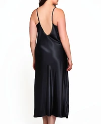 iCollection Plus Size Victoria Long Satin Lingerie Gown with Low Back