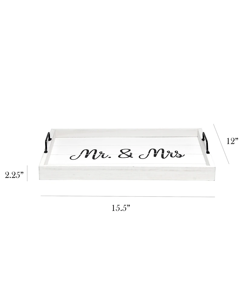 Elegant Designs Decorative Wood Serving Tray with Handles - Mr and Mrs