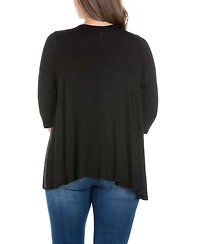 24seven Comfort Apparel Plus Elbow Length Sleeve Open Cardigan