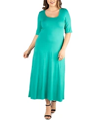 24seven Comfort Apparel Plus Elbow Length Sleeve Maxi Dress