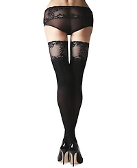 Natori Women's Feathers Lace Top Opaque Thigh Highs