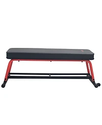 Sunny Health & Fitness Power Zone Strength Flat Bench with 550 lb Max Weight, Dumbbell Rack and Transport Wheels