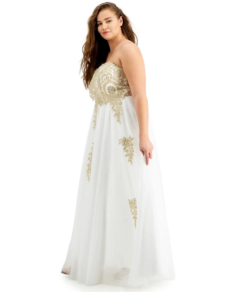 Say Yes Trendy Plus Strapless Embellished Gown, Created for Macy's