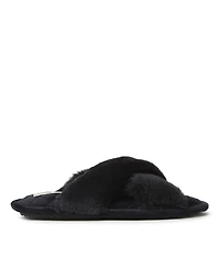 Dearfoams Women's Jessica Furry Cross Band Slide Slippers