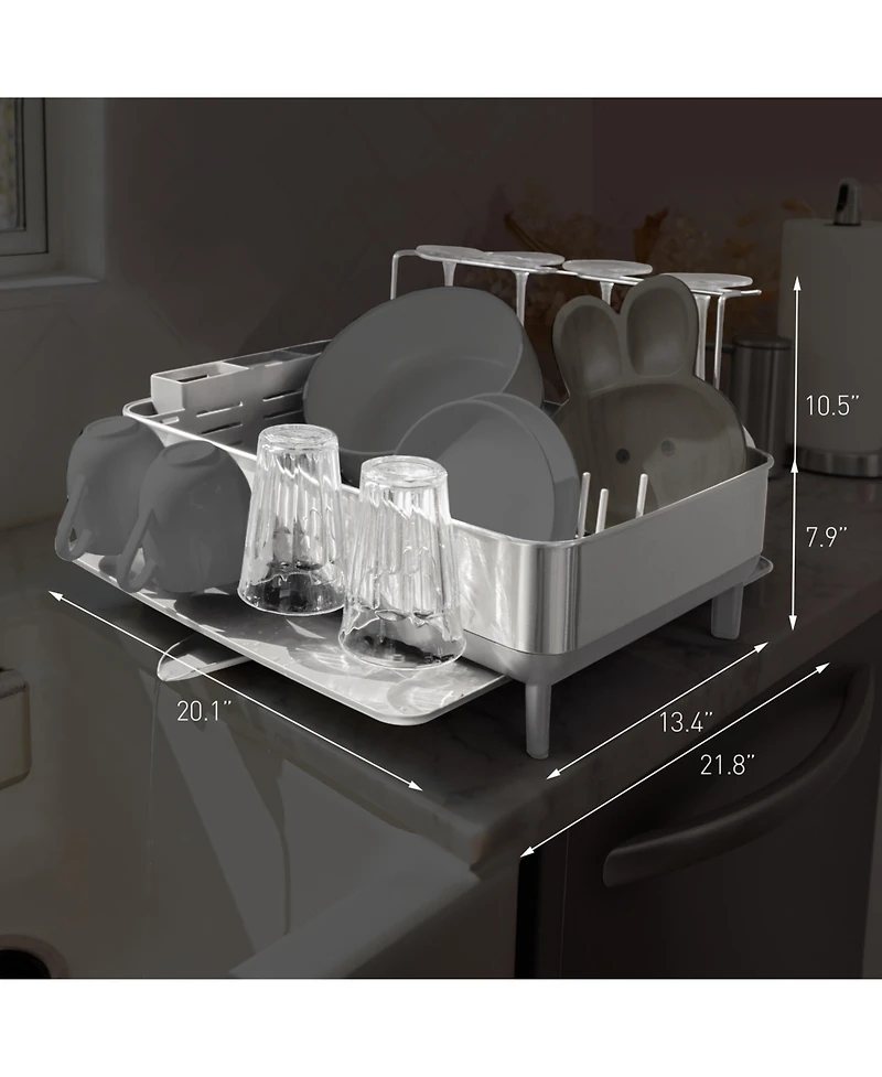 simplehuman Steel Frame Kitchen Dish Drying Rack with Swivel Spout Drain