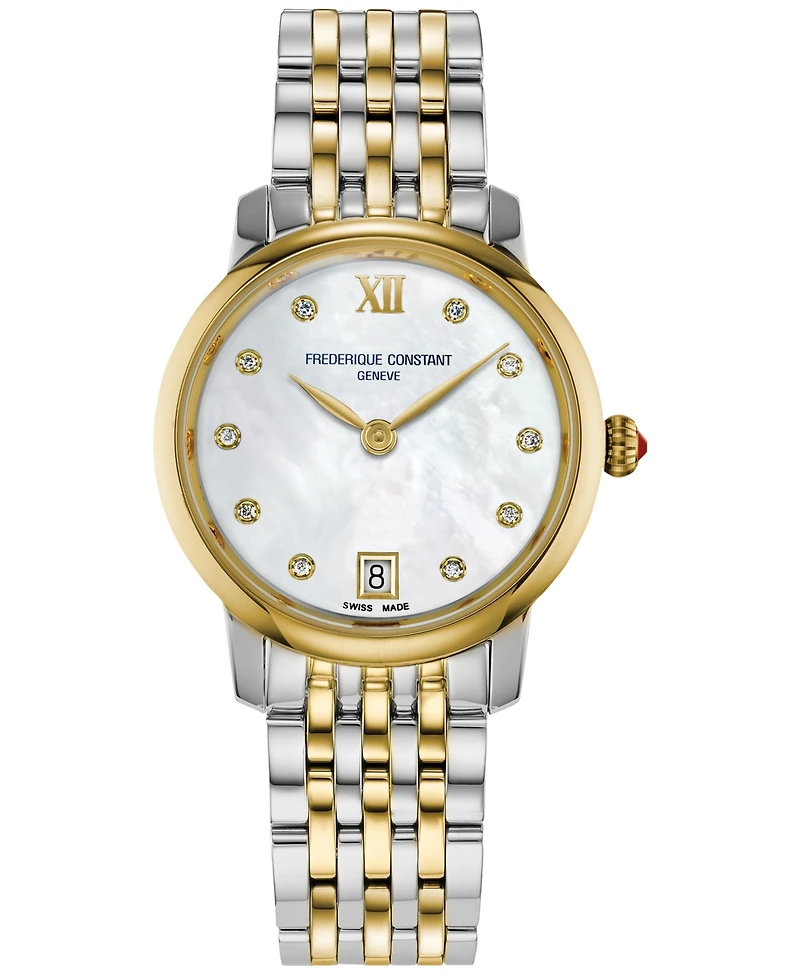 Frederique Constant Women's Swiss Slimline Diamond (1/20 ct. t.w.) Two-Tone Stainless Steel Bracelet Watch 30mm