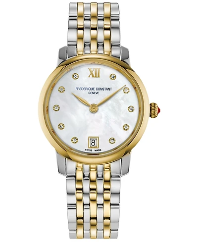 Frederique Constant Women's Swiss Slimline Diamond (1/20 ct. t.w.) Two-Tone Stainless Steel Bracelet Watch 30mm