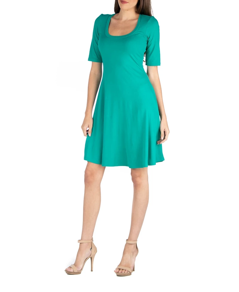 24seven Comfort Apparel a Line Knee Length Elbow Sleeves Dress