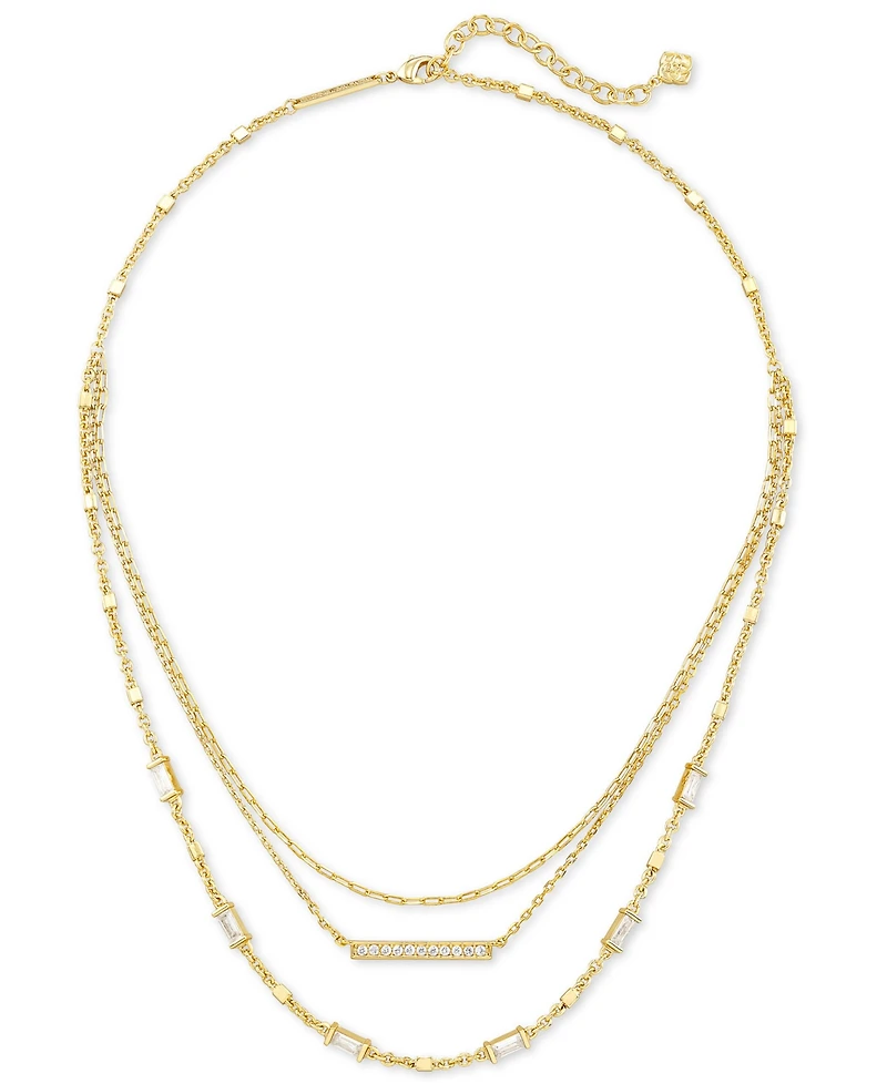 Kendra Scott 14k Gold-Plated Pave Bar & Baguette-Crystal Layered Necklace, 16" + 2" extender