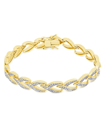 Diamond Accent 'V' Link Bracelet in Silver Plate or Gold Plate