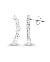 Cubic Zirconia Pave Curved Ear Climbers Sterling Silver (Also 14k Gold Over Silver)