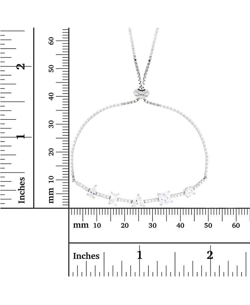 Cubic Zirconia Multi Cut Adjustable Bolo Bracelet Sterling Silver (Also 14k Gold Over Silver)