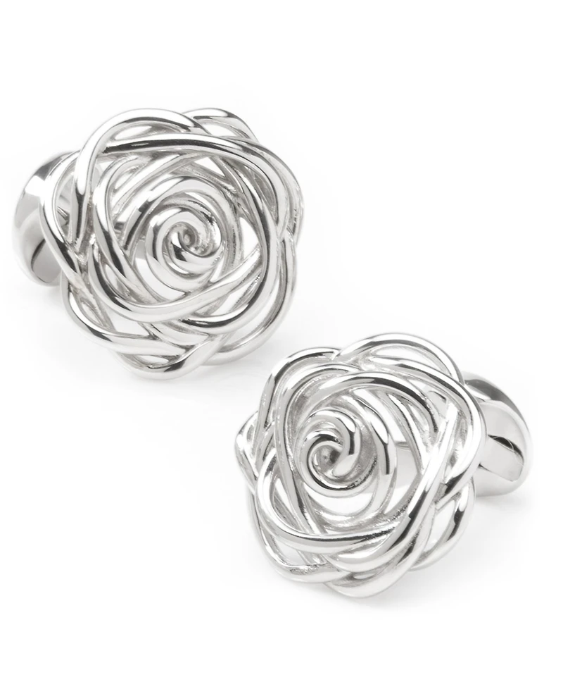 Men's Sterling Silver Rhodium Plated Rose Cufflinks